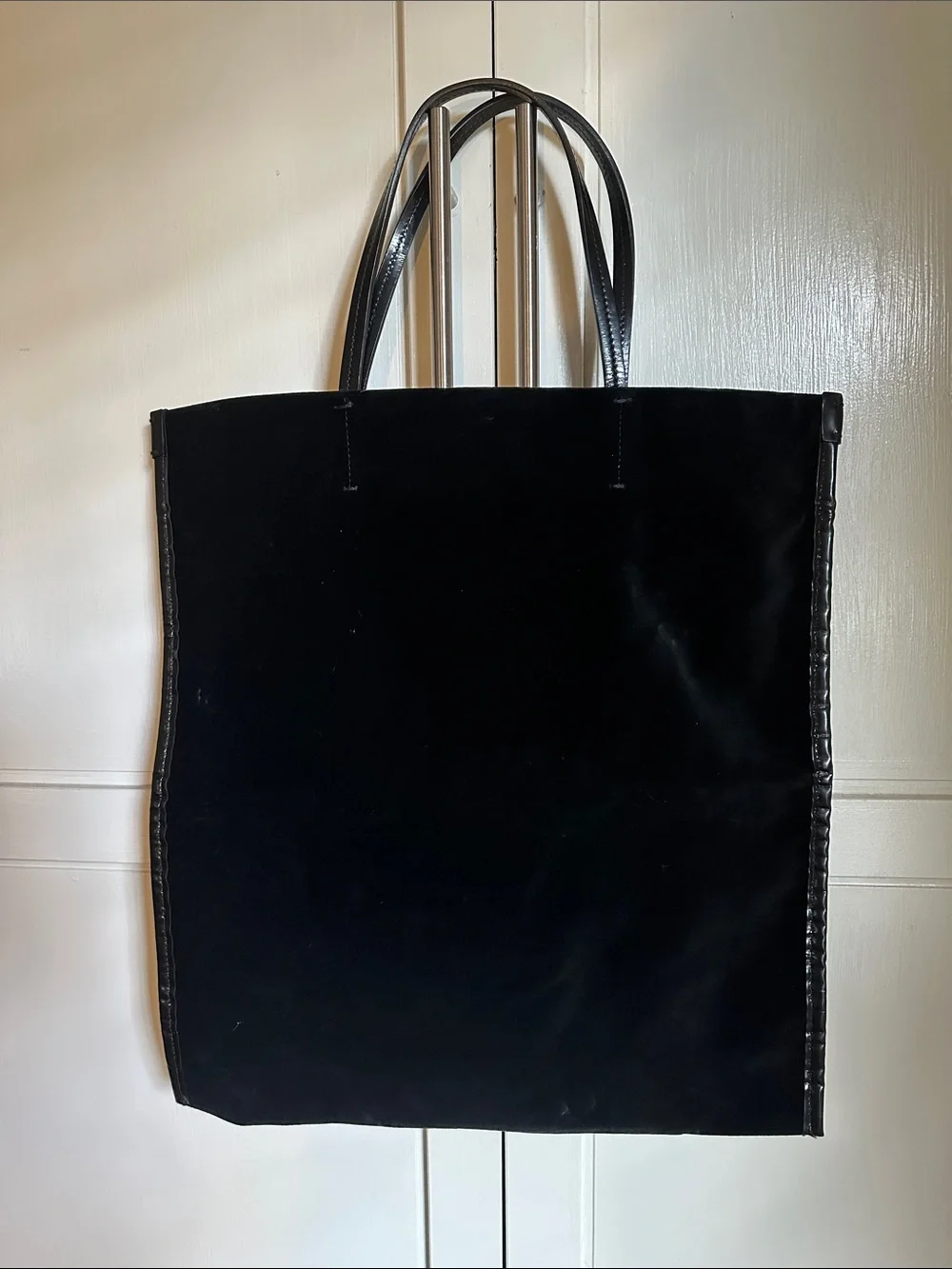 Ralph Lauren Collection Halee Black  Velour w/Patent Leather trim Tote Bag Italy